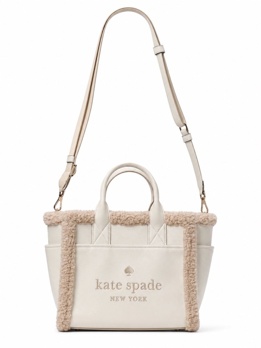 Kate Spade New York Cream Sherpa Trim Tote Crossbody Bag Winter Cozy Chic